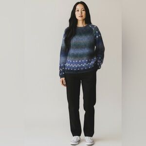 Barbour Fair Isle Wool Mohair Alpaca Blend Sweater Size 12 purplish blue